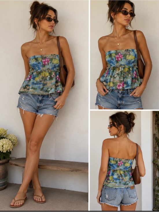 Mossimo Supply Co. Tops - Mossimo Supply Co. Blue, Green & Pink Tropical Strapless Top,Size Large
